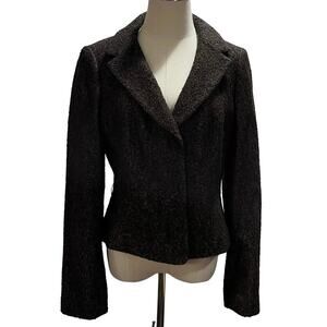 Ann Taylor Brown Black Cream Tweed Wool Snap Fine Italian Blazer Jacket Sz10